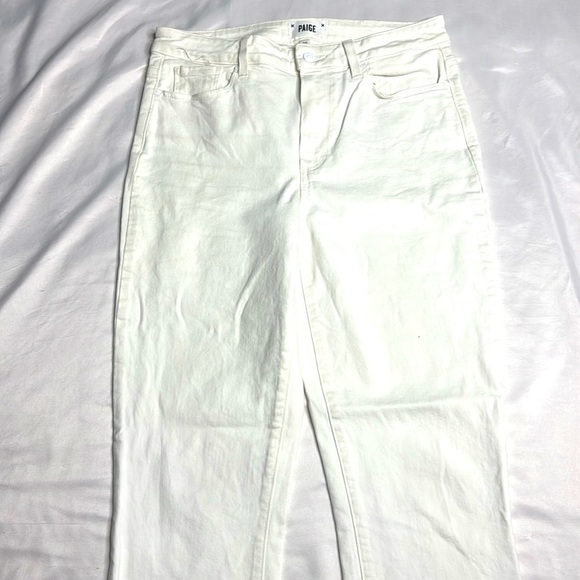 PAIGE Cindy High Rise Cropped Straight Jeans in Crisp White with Destroyed Hem - Picture 10 of 10